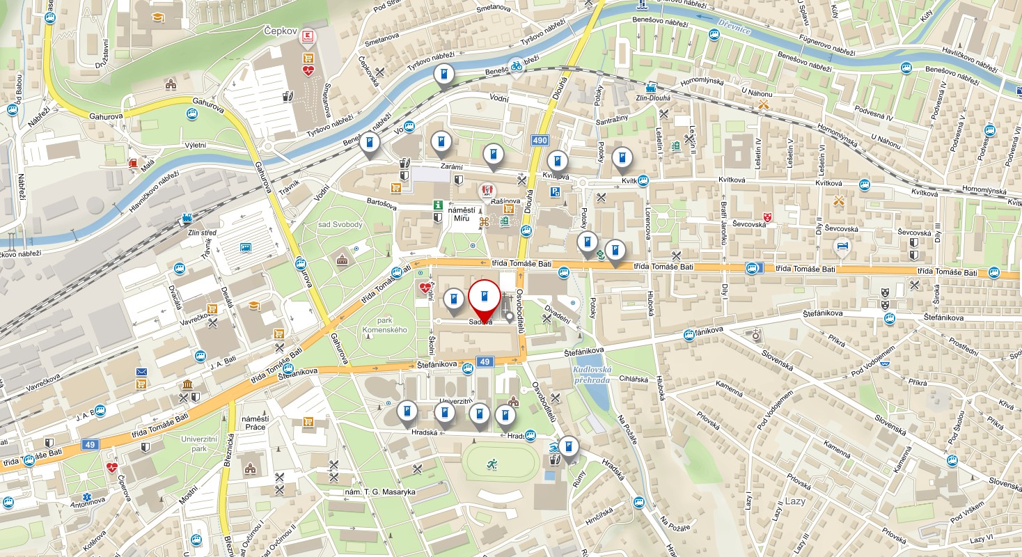 Mapa parkovacích automatů ve Zlíně