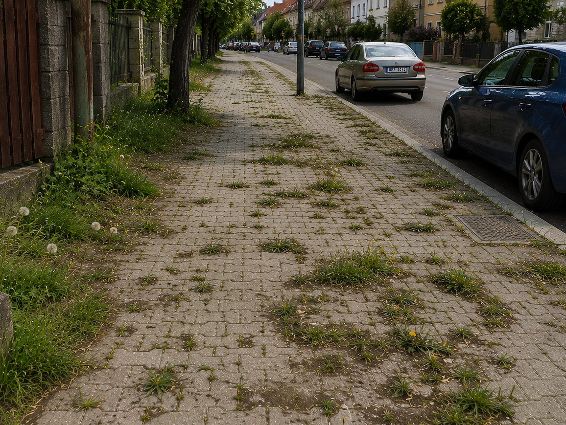 postřik chodníků za účelem potlačení plevelů